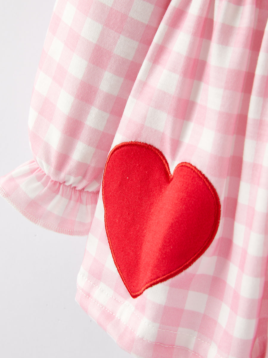 Girls Valentine's Day Heart Applique Plaid Outfits Set