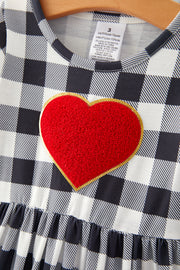 Valentine's Day Heart Applique Checkerboard Ruffle Dress