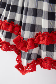 Valentine's Day Heart Applique Checkerboard Ruffle Dress