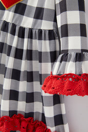 Valentine's Day Heart Applique Checkerboard Ruffle Dress