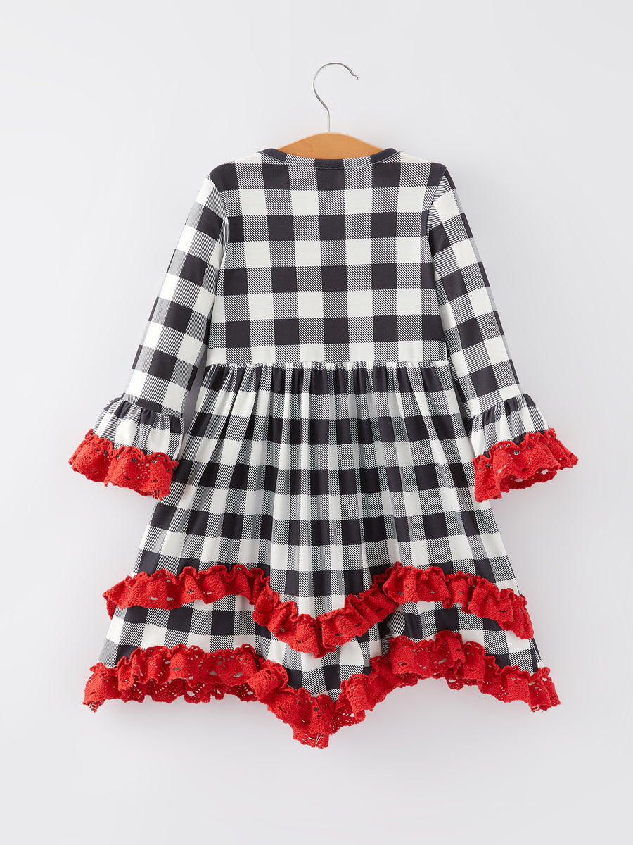 Valentine's Day Heart Applique Checkerboard Ruffle Dress