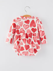 Girls Valentine's Day Button Heart Print Ruffle Romper