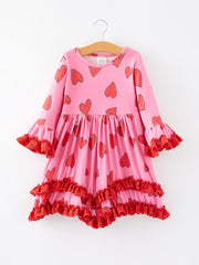 Valentine's Day Heart Print Ruffle Dress