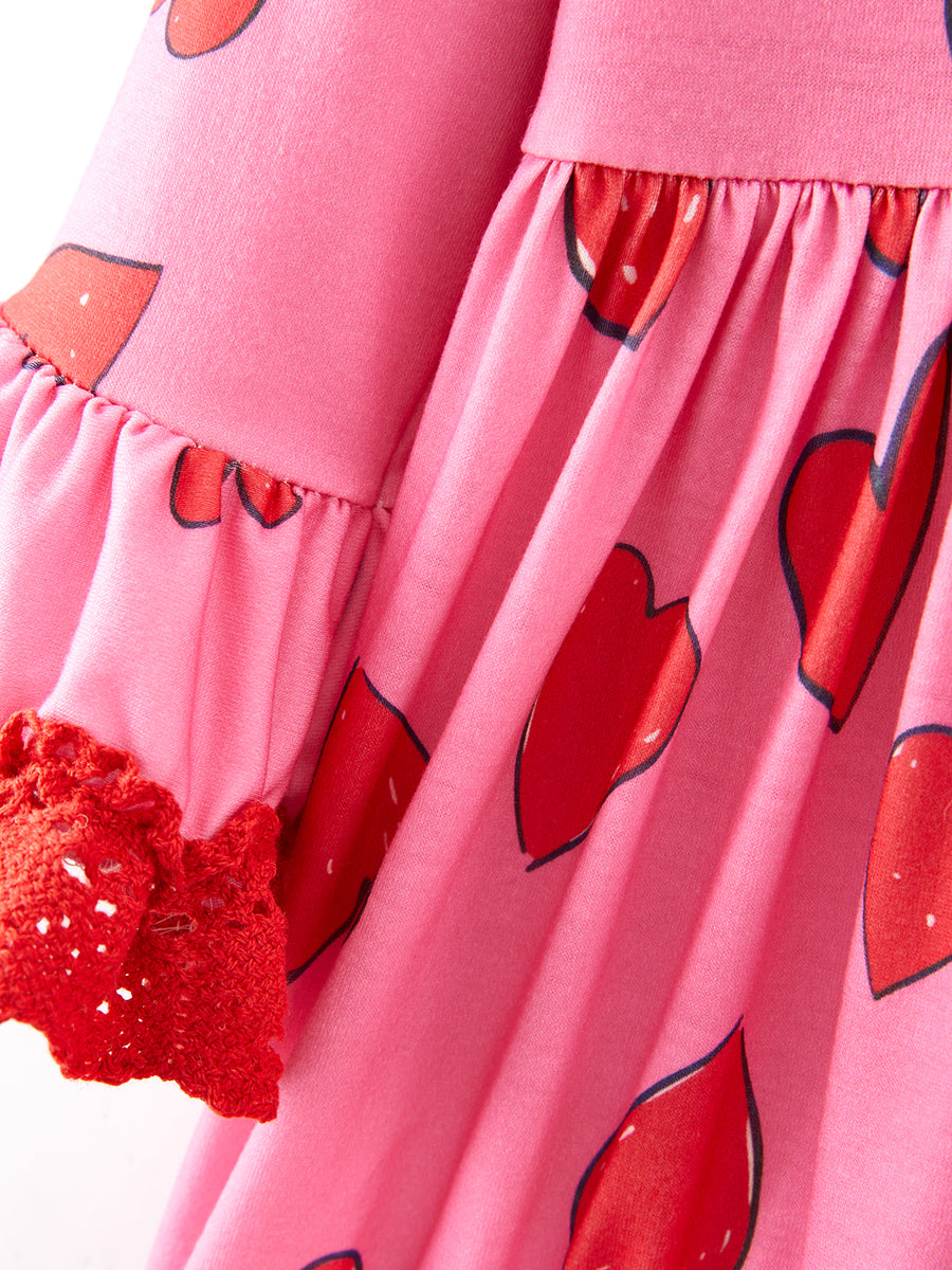 Valentine's Day Heart Print Ruffle Dress