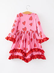 Valentine's Day Heart Print Ruffle Dress