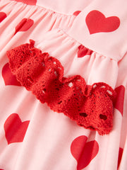 Valentine's Day Heart Print Ruffle Long Sleeve Dress