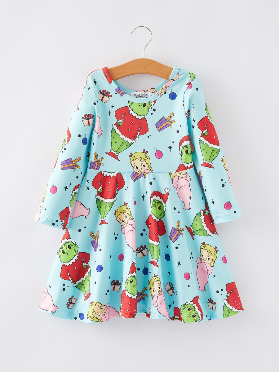 Christmas Cartoon Characters Print Girls Dress