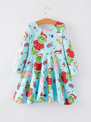 Christmas Cartoon Characters Print Girls Dress