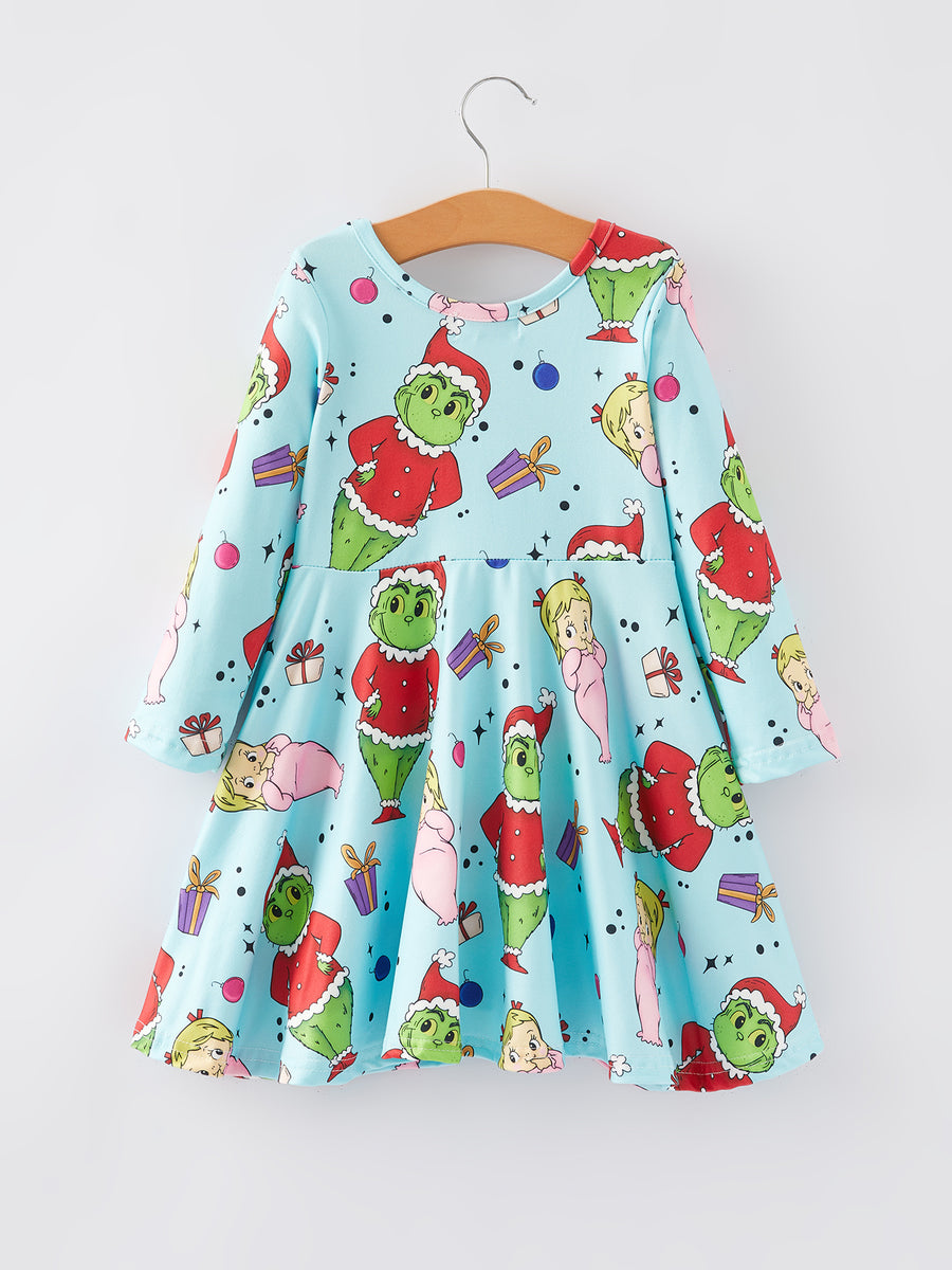 Christmas Cartoon Characters Print Girls Dress