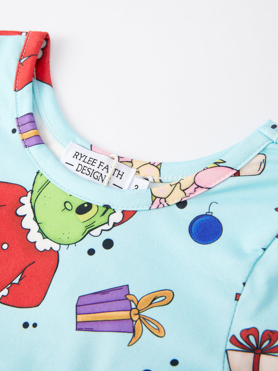 Christmas Cartoon Characters Print Girls Dress