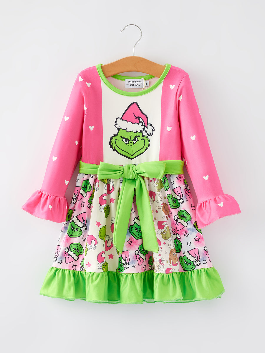 Christmas Character Print Ruffle Girls Dress