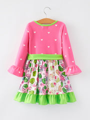 Christmas Character Print Ruffle Girls Dress