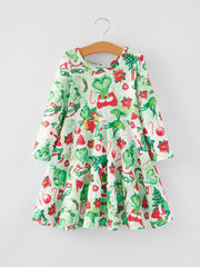 Christmas Cartoon Characters Print Girls Dress