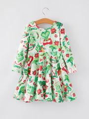 Christmas Cartoon Characters Print Girls Dress