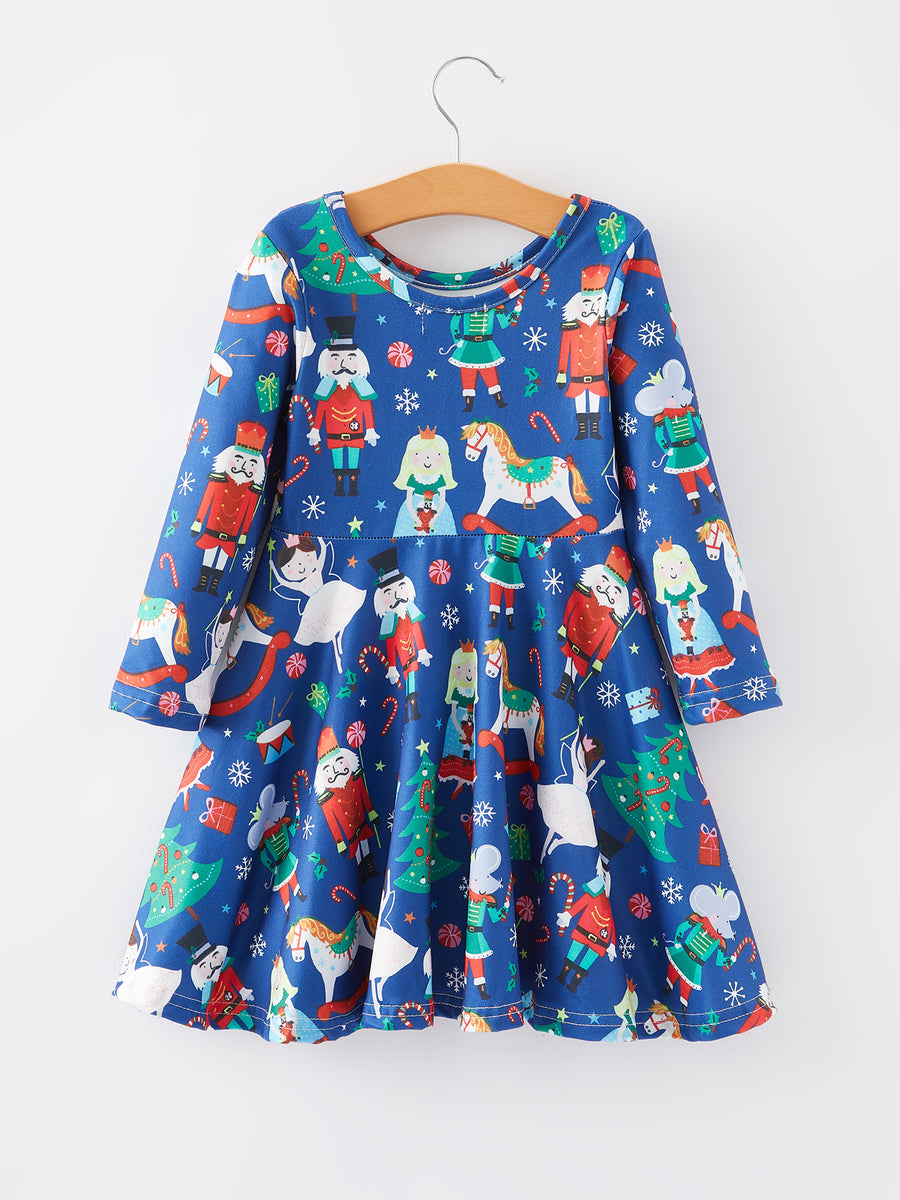 Christmas Nutcracker Characters Print Girls Dress