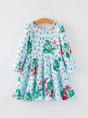 Christmas Cartoon Character Print Girls Dress