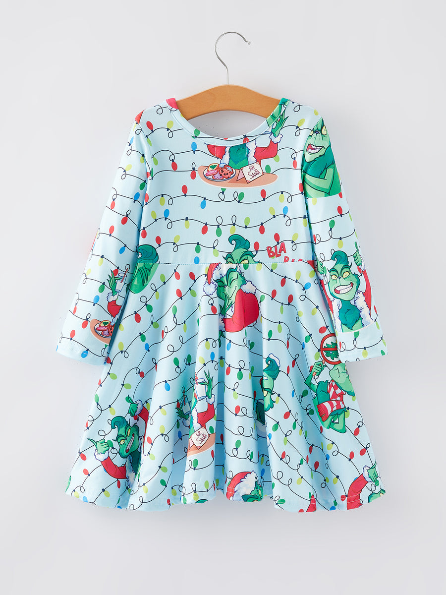 Christmas Cartoon Character Print Girls Dress