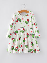 Christmas Cartoon Characters Stars Print Girls Dress