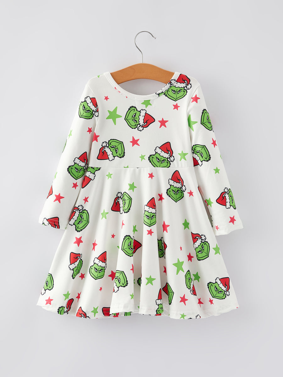 Christmas Cartoon Characters Stars Print Girls Dress