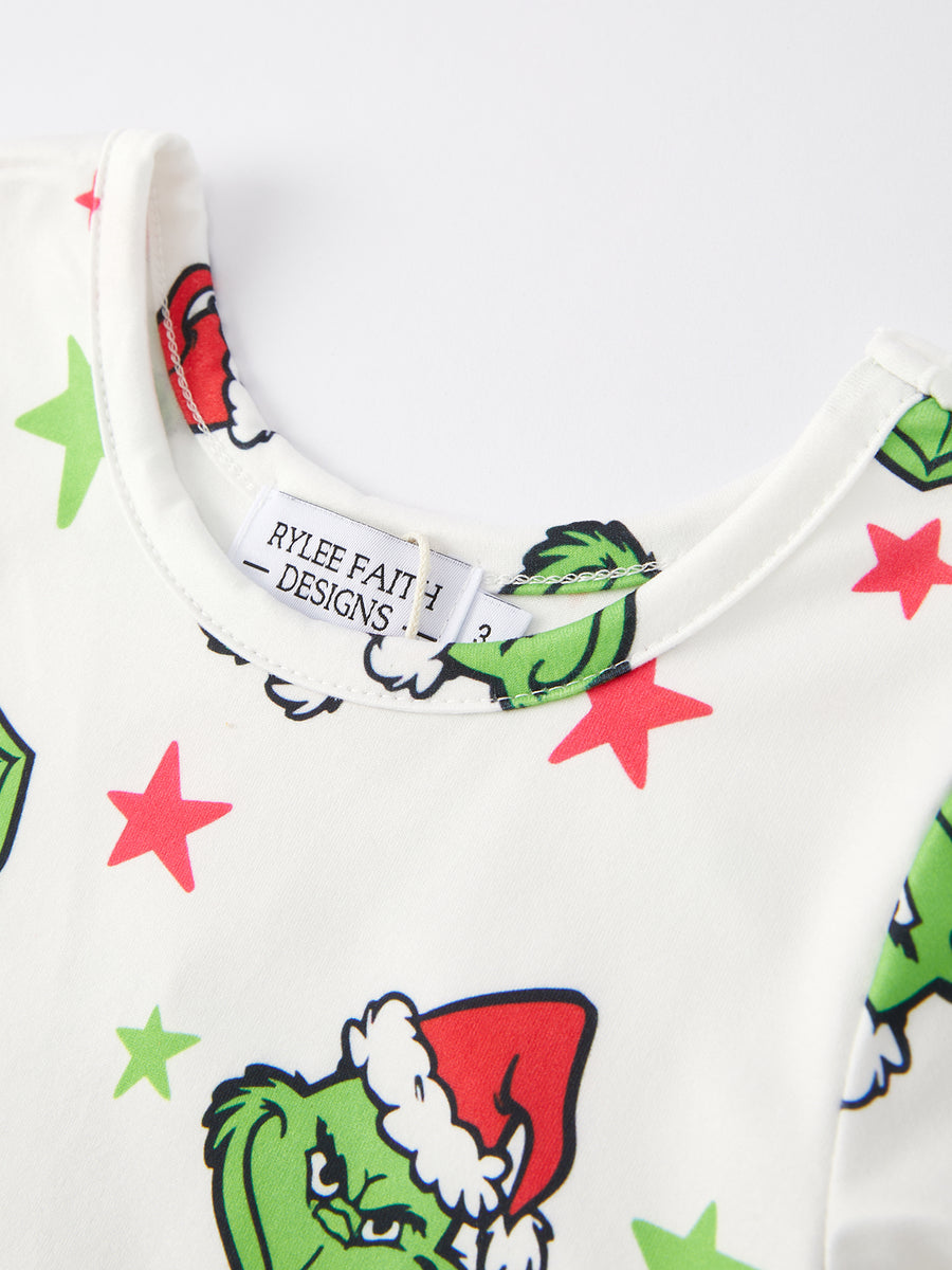 Christmas Cartoon Characters Stars Print Girls Dress