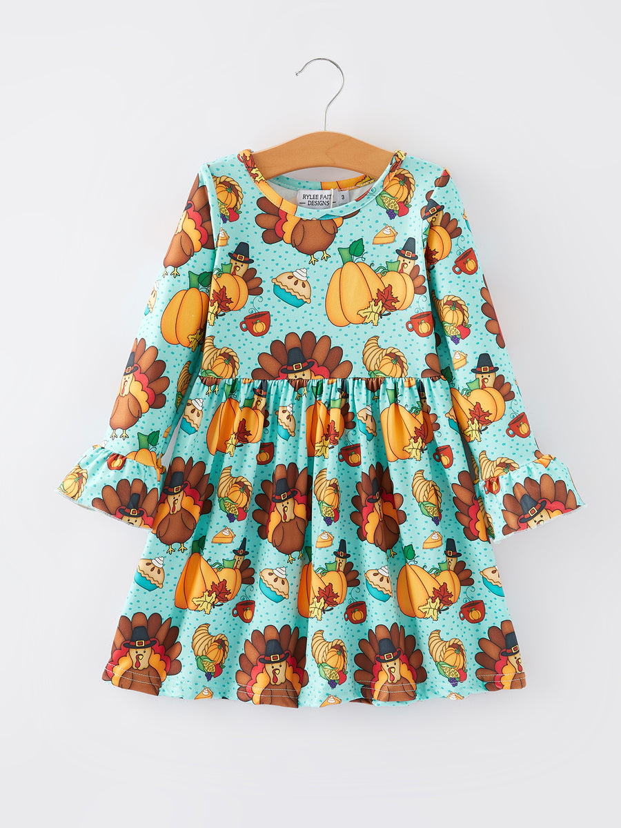 Thanksgiving Print Girls Dress