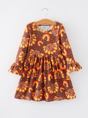 Thanksgiving Turkey Rainbow Print Girls Dress