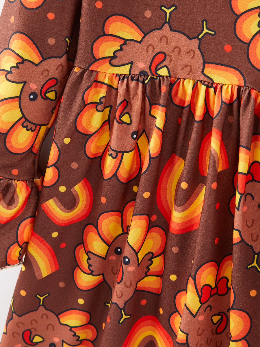 Thanksgiving Turkey Rainbow Print Girls Dress