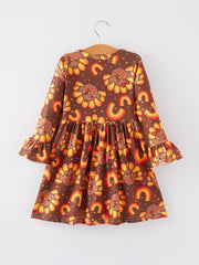 Thanksgiving Turkey Rainbow Print Girls Dress