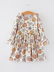 Thanksgiving Pumpkin Print Girls Dress