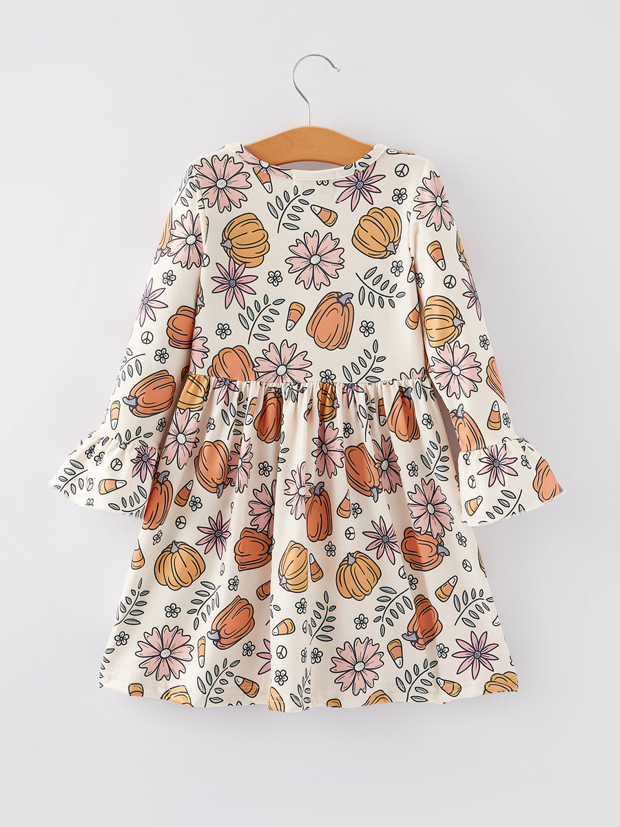 Thanksgiving Pumpkin Print Girls Dress