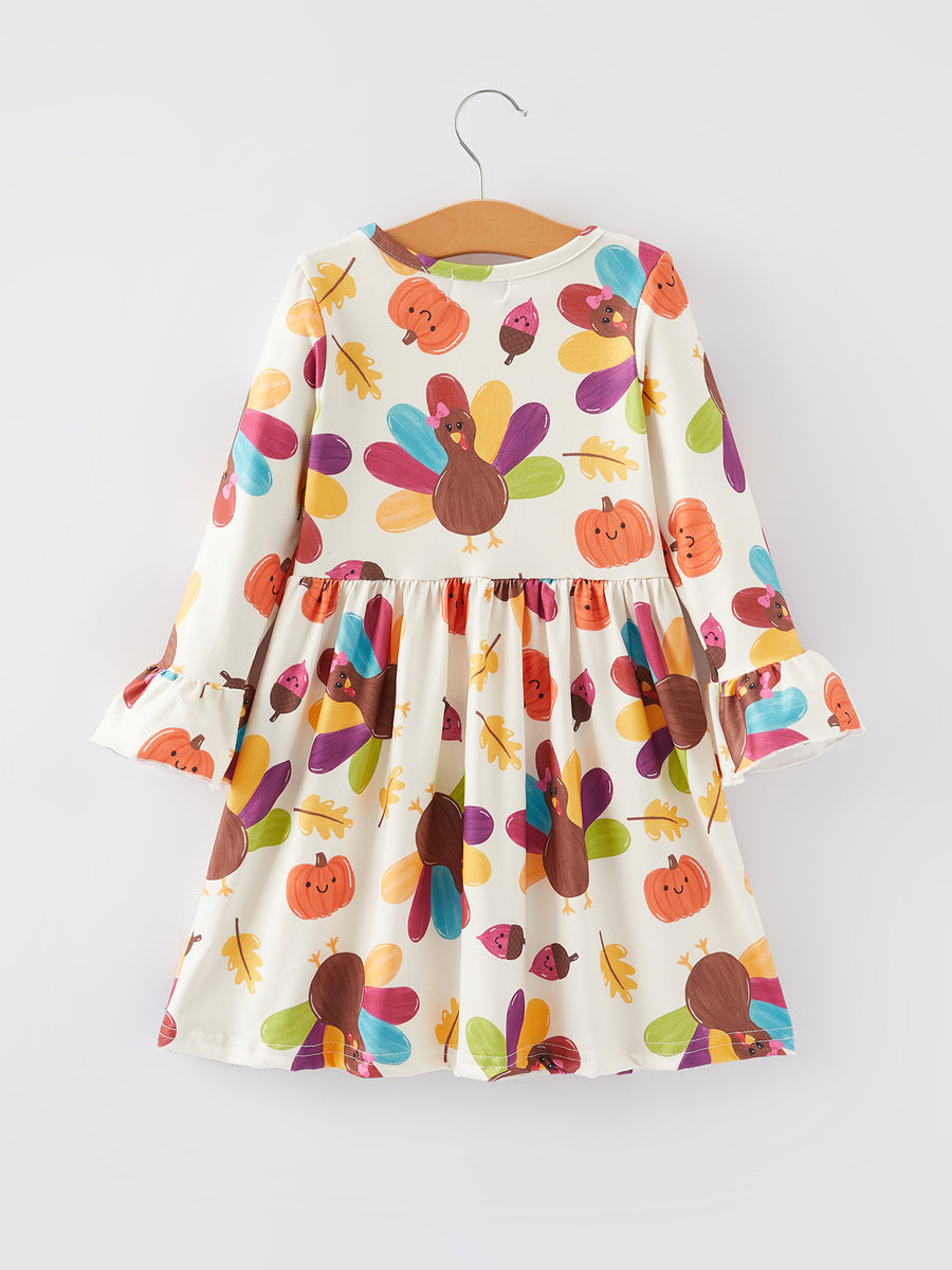 Thanksgiving Turkey Print Girls Dress