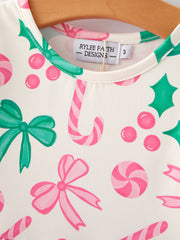 Christmas Candy Bow Print Girls Dress