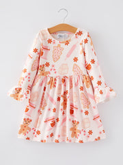 Christmas Gingerbread Print Girls Dress