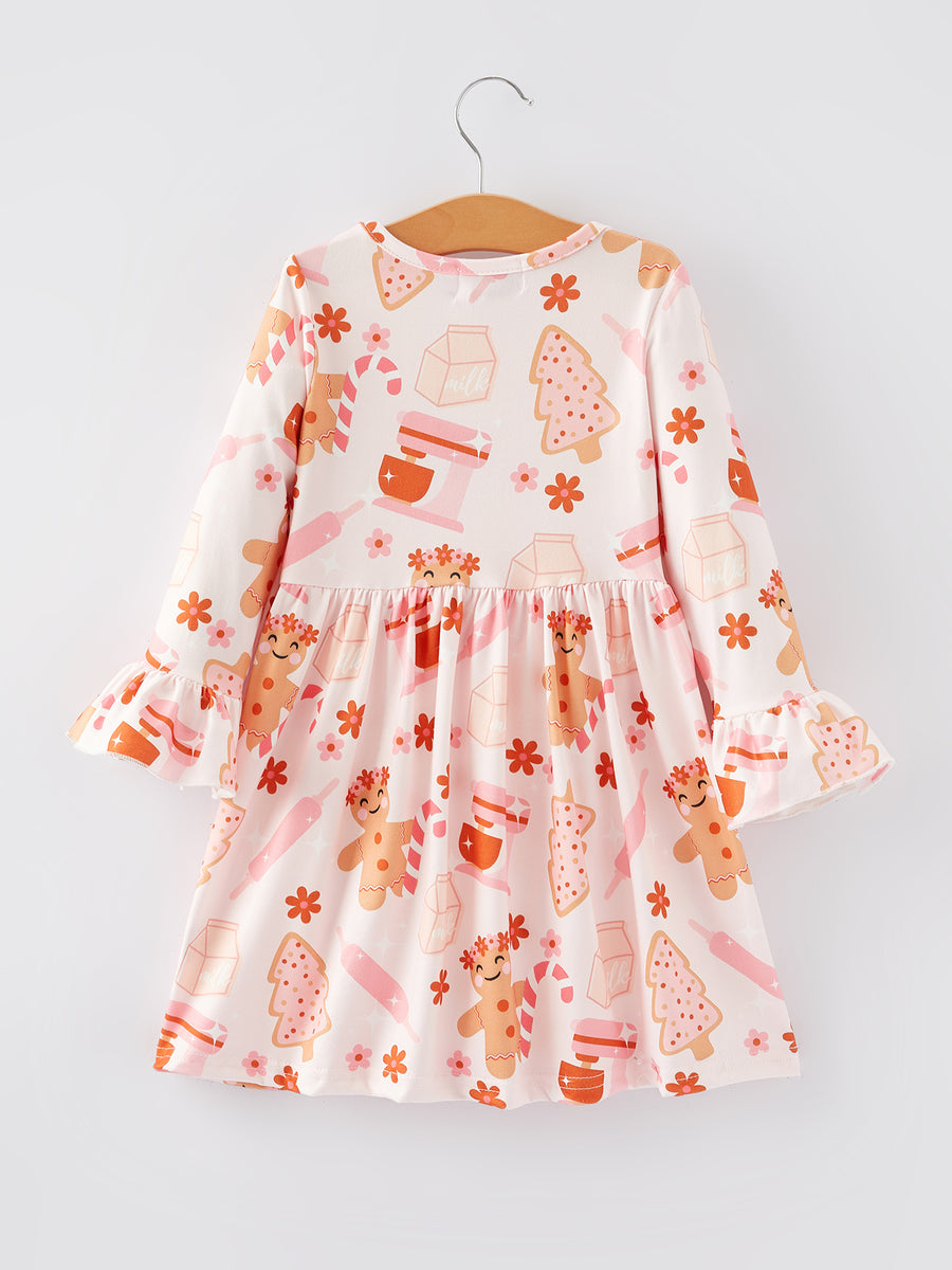 Christmas Gingerbread Print Girls Dress