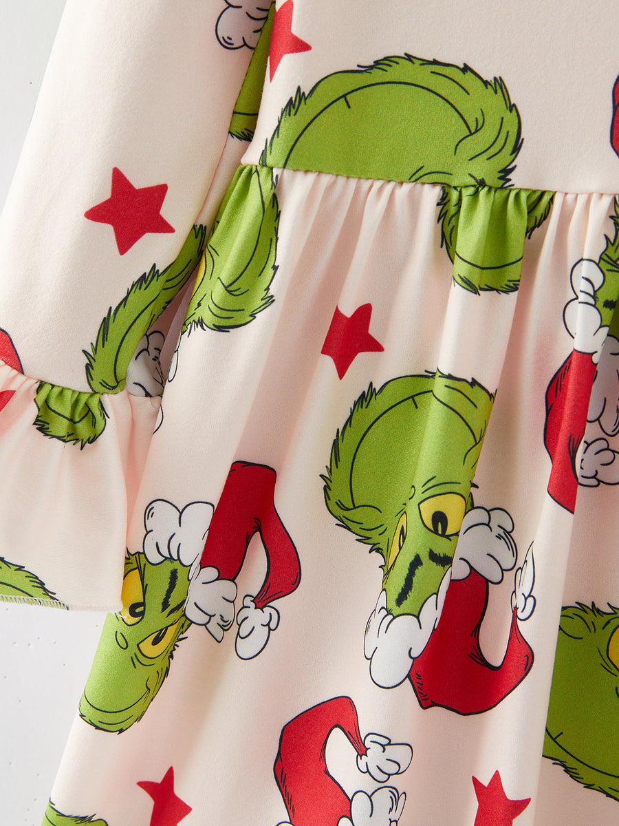 Christmas Cartoon Characters Stars Print Girls Dress