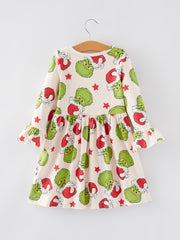 Christmas Cartoon Characters Stars Print Girls Dress