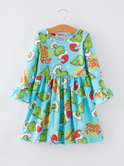 Christmas Cartoon Characters Print Girls Dress