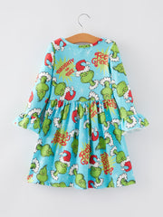 Christmas Cartoon Characters Print Girls Dress