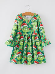 Christmas Cartoon Characters Print Girls Dress