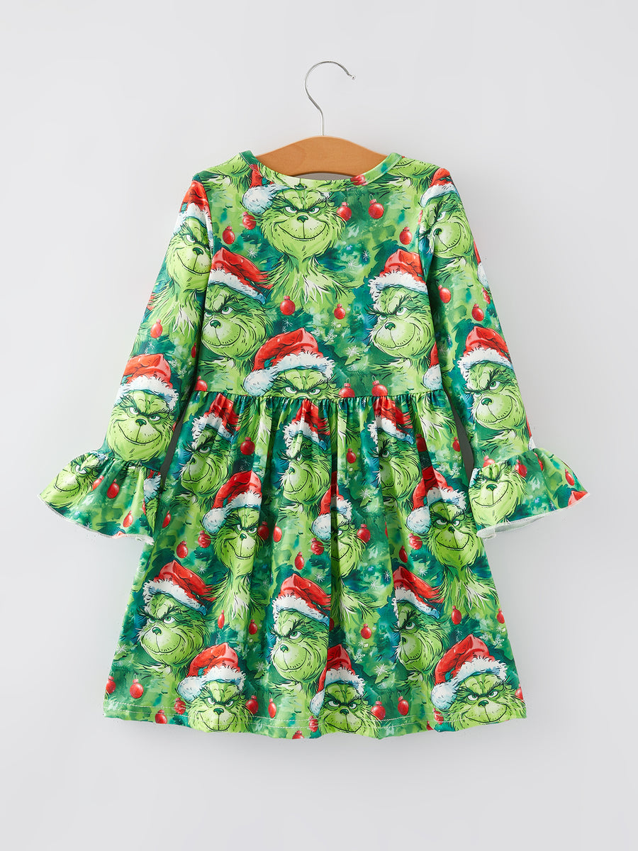 Christmas Cartoon Characters Print Girls Dress