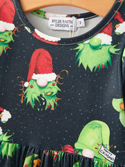 Christmas Cartoon Characters Print Black Girls Dress