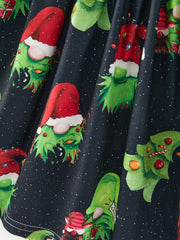 Christmas Cartoon Characters Print Black Girls Dress