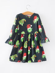 Christmas Cartoon Characters Print Black Girls Dress