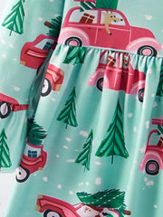 Christmas Truck Christmas Tree Print Girls Dress