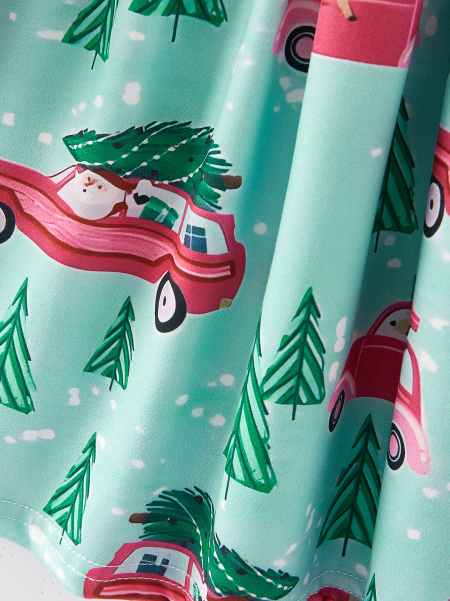 Christmas Truck Christmas Tree Print Girls Dress