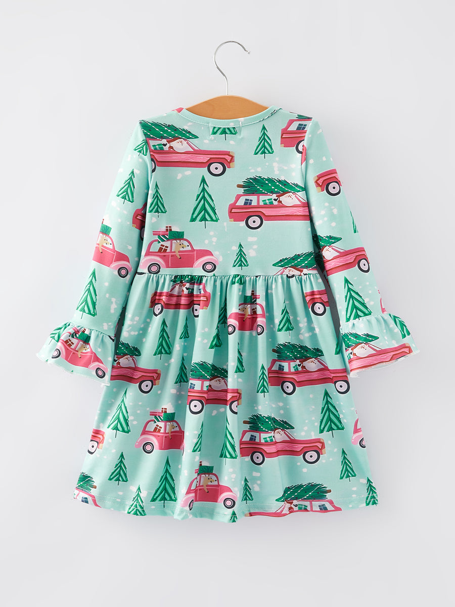 Christmas Truck Christmas Tree Print Girls Dress