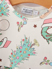 Christmas Cartoon Characters Print Girls Dress