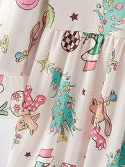 Christmas Cartoon Characters Print Girls Dress