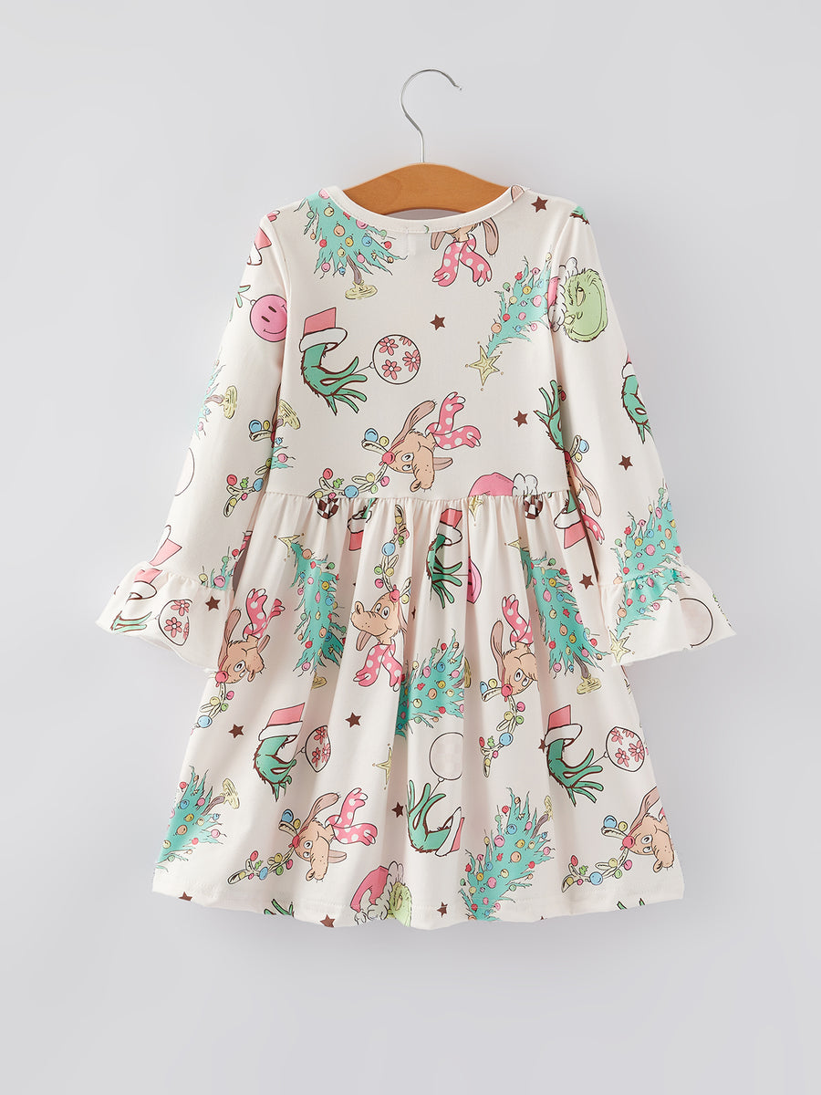 Christmas Cartoon Characters Print Girls Dress