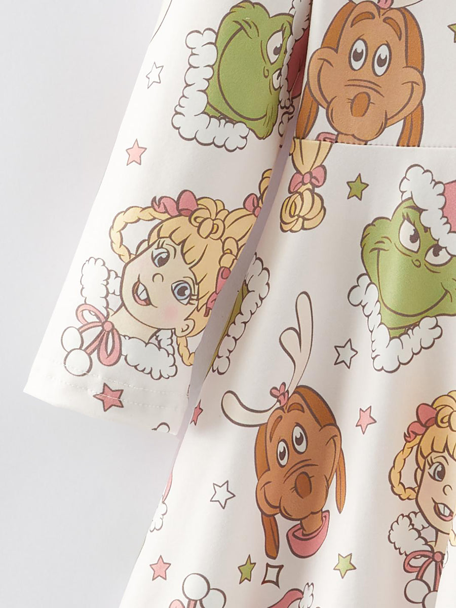 Christmas Cartoon Characters Print Girls Dress